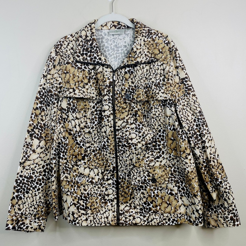 Vintage Full Zip Artsy Jacket Womens 2X Brown Travel Utility Casual Office Layer